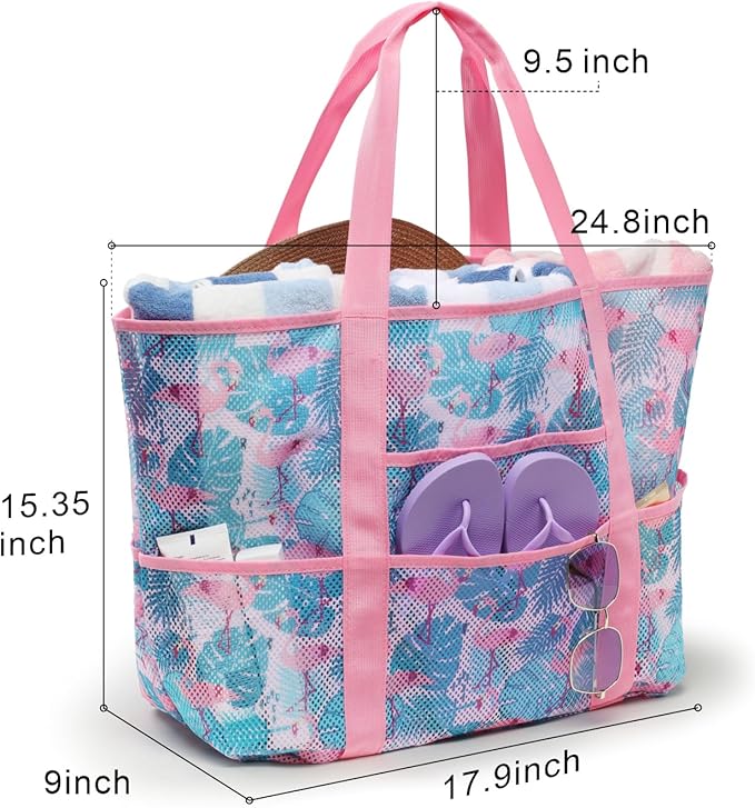 F-color Mesh Beach Bag Family - Large Tote Bag for Cruise Pool Toys Beach Vacation Essentials