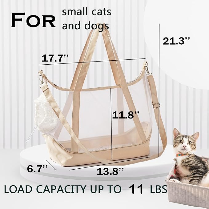Vinqki Visible Comfort Cat Sling Carrier for Small Cats 3-8lb,Mesh Dog Sling for Small Dogs and Cats-Light & Breathable Cat Carrier Pouch,Soft Puppy Purse with Adjustable Shoulder Strap(Beige)