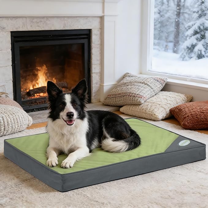 OUPEIWAWA Orthopedic Outdoor Waterproof Dog Beds for Medium Dogs, Washable Pet Bed with Egg Crate Foam Pet Bed Mat for Crate and Removable Oxford Fabric Cover,36"x 26", Dark Green