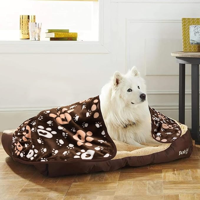 AHOOCUSTOM Dog Blanket, Soft Fleece Dog Blankets for Large Dogs, Fluffy Flannel Pet Cat Puppy Blanket Mat Cover for Bed Couch, Cute Paw Print Throw Blanket for Dogs, Brown 50"X40"