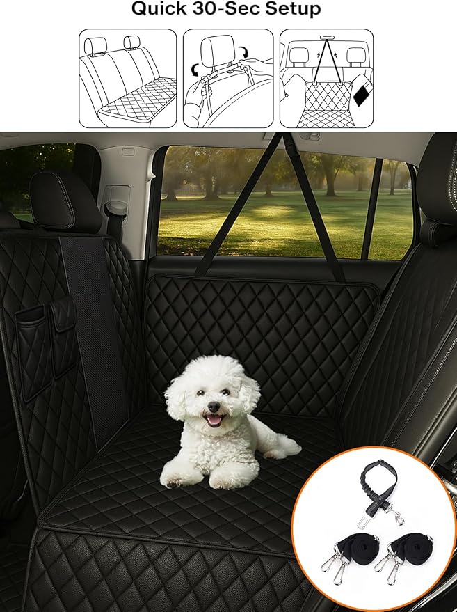 fidozen Extra Large Dog Car Seat Cover for Back Seat (59" W x 63" L) - XL Visual Mesh Window 100% Waterproof Dog Hammock for Full-Size Trucks & Large SUVs - Non-Slip 600D Heavy Duty Pet Seat Protector