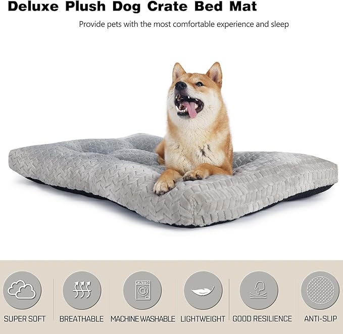 Necesitar 30 Inch Dog Crate Bed for Medium Dogs Washable Soft and Fluffy Kennel Pad fit Cages with Anti-Slip Pet Pillow Cushion Sleeping Up to 40 lbs Pets,30x19 Grey