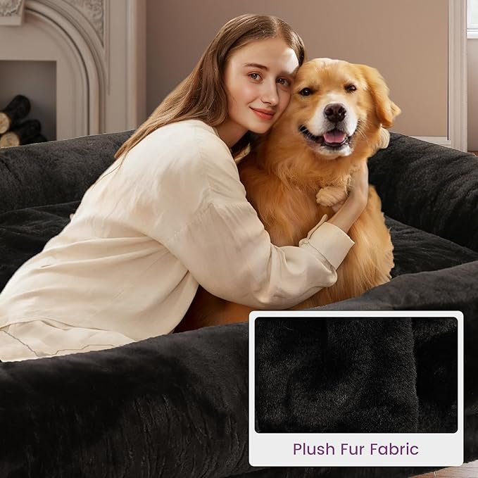 Murago Human Dog Bed for Adults, 43 x 10 x 71 Long Human Size Dog Bed, Removable Cover, Orthopedic Design, Black