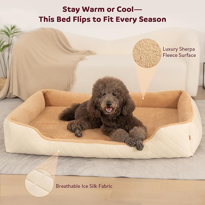 Self-Warming Orthopedic Dog Bed for Extra Large Dogs - Memory Foam for Joint Pain & Arthritis, XL Pet Bed w/Washable Removable Cover & Waterproof Liner, XXL Dog Sofa w/Raised Bolster & Non-Slip Base