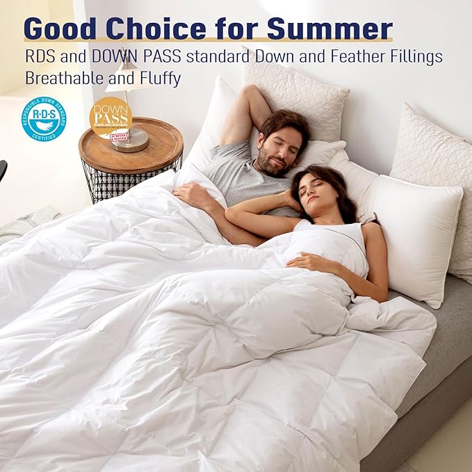 SNOWMAN Extra-Soft Down Blanket King, Lightweight Down Comforter with 8 Corner Tabs, Cooling Bed Comforter for Hot Sleepers, 22oz Fill Weight and Noiseless Down Proof Fabric (White, 106"x90")