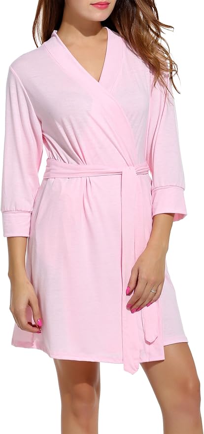 HOTOUCH Womens Robe Lightweight Short Knit Bathrobe Soft Ladies Sleepwear with Pockets