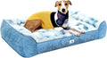 Welfibr Fluffy Faux Fur XL Dog Bed Large Sized Dog Washable Rasied Dog Bed Orthopedic Dog Beds with Sides Noiseless Supportive Foam Dog Couch Anti-Slip Comfort Pet Beds with Removable Cover Blue 48"