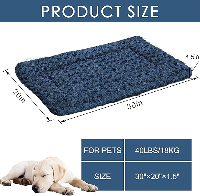 WITTOP Washable Dog Bed Plush Orthopedic Outdoor Crate Mat with Non-Slip Bottom,Luxe Soft Kennel Pad for Pets, Cozy Cage Cushion & Pet Sleeping Mattress Large Sized,Medium,Small Dogs,30 x 20 inch,Blue