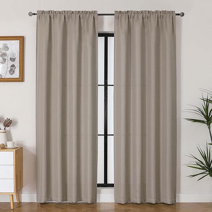 Lecloud Bessie Stone Curtains for Living Room 84 Inches Long 2 Panels, Airy Privacy Light Filtering Curtain Drapes, Faux Linen Textured Rod Pocket Curtains for Bedroom Dining Room, Each 40 W x 84 L