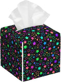 Neon Stars Tissue Box Cover Square,Tissue Box Holder with Belt Bottom,Stylish Leather Napkin Holder for Vanity Countertop,Nightstands,Office Desk,5.2"×5.2"×5.2"
