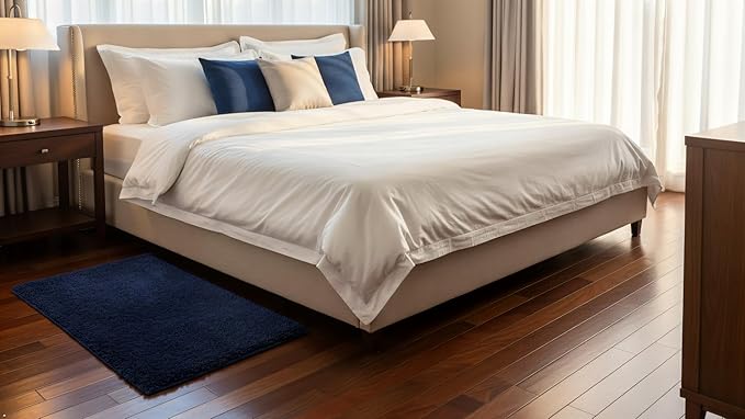 C23 Luxury Shag Bath Rug | 2200 GSM Ultra-Soft Plush Thick Bathroom Mat | 20"x32" Navy Blue High-Density Shaggy Rug | Non-Slip Natural Latex Back, Absorbent, Machine Washable, 1 Piece