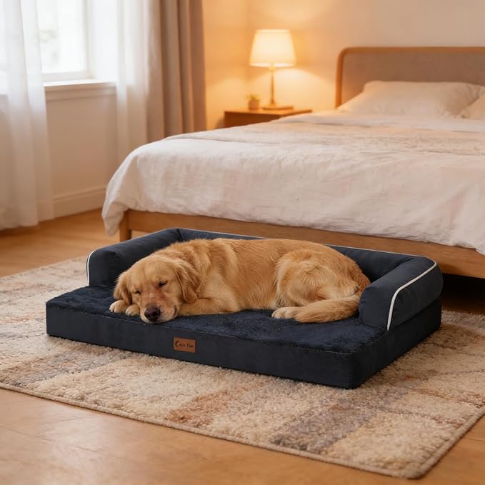 Casa Paw Orthopedic Dog Beds for Extra Large Dogs, Waterproof Egg Crate Foam XL Dog Bed with Sides 45x35Inch, Big Dogs Couch Beds with Removable Washable Cover and Nonskid Bottom, Navy Blue
