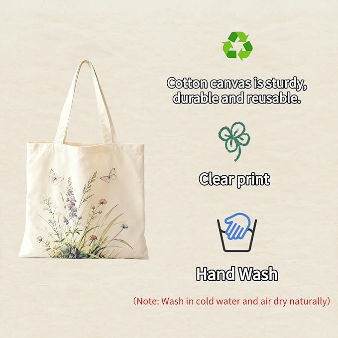NOFKYNOXA Canvas Tote Bag for Women Girls - Reusable Cotton Tote with Magnetic Buckle & Zipper Inner Pocket | Canvas Tote Bag, Magnetic Buckle, Zipper Inner Pocket, 15.7" x 15.7"