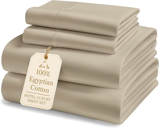 100% Egyptian Cotton King Size Bed Sheets - Premium 1000 Thread Count Breathable, Cooling & Durable 15" Deep Pocket King Sheets, Ultra-Soft Hotel Comfort, Silky Sateen Luxury You Can Feel - Linen