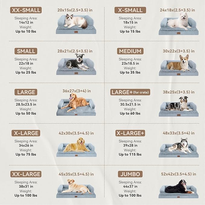 Large Dog Bed Orthopedic Washable - Beds Bolster Pet - XXL XXLarge Big Dogs - Memory Foam - Couch Sofa - Waterproof with Removable Cover - Grey Dog Bed