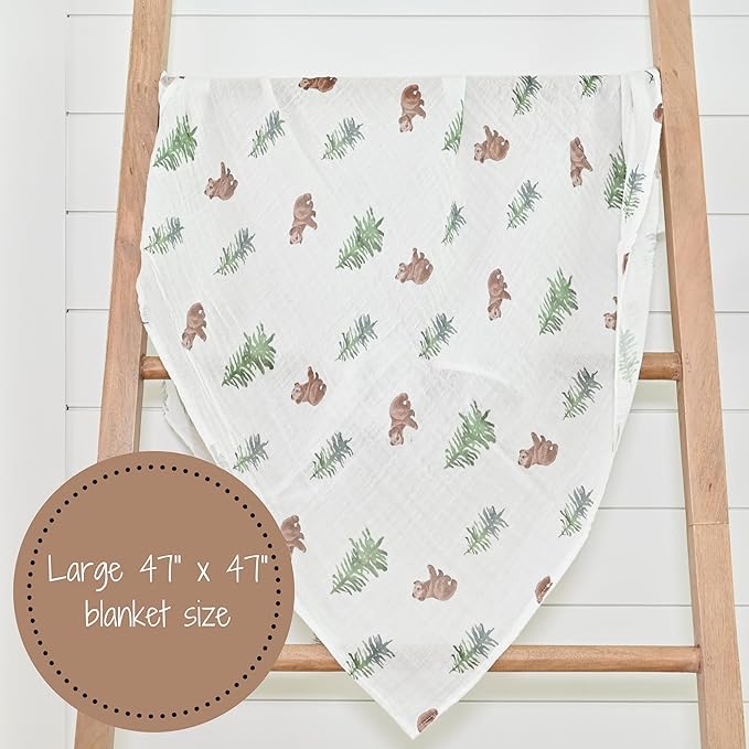 LollyBanks Swaddle Blanket, 100% Cotton Muslin Swaddle Blankets for Boys and Girls, Large 47 x 47 Inches Newborn Swaddle Receiving Blanket, Breathable Baby Blanket, Registry (Baby Bear Cub Theme)