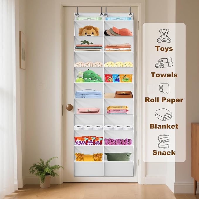 UVIAHOMI 30 Pairs Over the Door Shoe Organizer, Clear Pockets Hanging Shoe Storage for Closet, 10-Tier Door Shoes Rack Storage, Handing Shoes Holder Fit All the Family's Sneakers, Boots, Heels, White