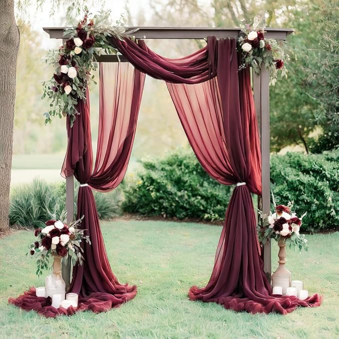 Barcelonetta | Chiffon Fabric | Decoration, Drapery Fabric | Wedding, Gender Reveal, Baby Shower, Birthday | for Arbor, Arch, Canopy, Table and Chair Decoration (Burgundy, 5 Yards)