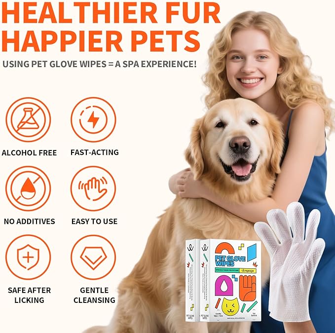 Wagsage Pet Glove Wipes for Dogs and Cats, Cleaning & Deodorizing Grooming Gloves for Daily Care and Traveling, Dog Wipes Washing Gloves Rinse Free, 54 PCS