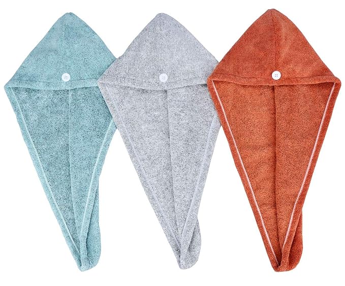 HOPESHINE Hair Towel Twist Microfiber Bamboo Fabric Women's Soft Shower Towels for CurlyHair Turban Wrap Drying Cap Great Gift for Girls 3-Pack