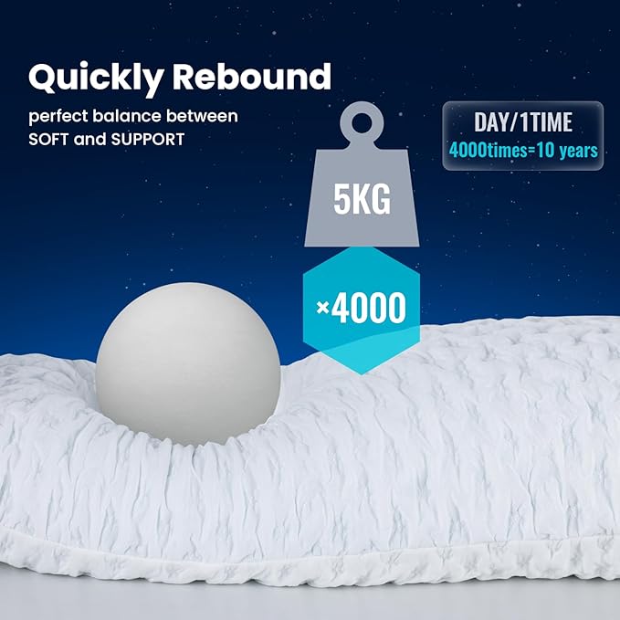 KUCEY Body Pillow for Side Sleeper with Neck and Shoulder Pain,Adjustable Shredded Memory Foam Pillows, Cooling Pillow for hot Sleepers with Washable Cover, Bed Pillows for Adults, Original White