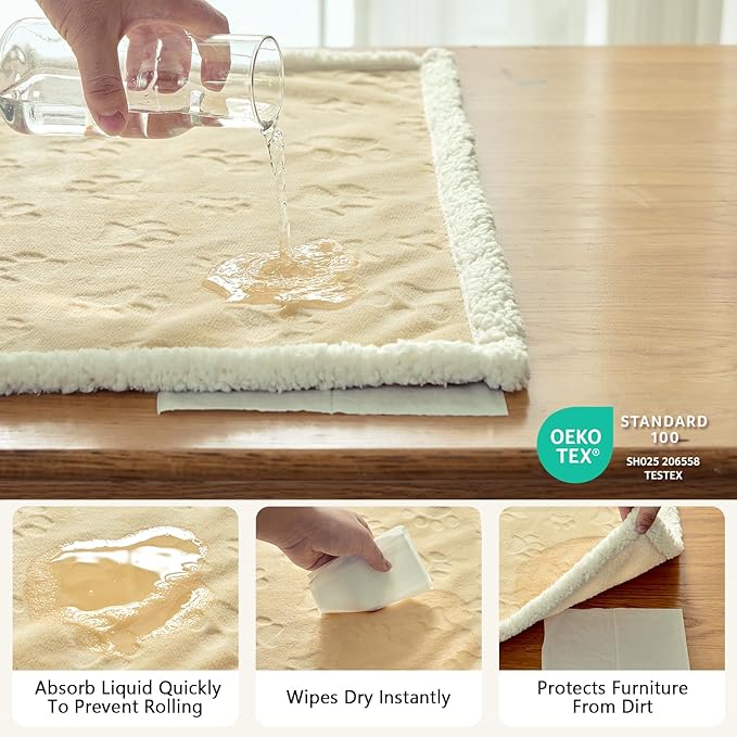 Qeils Pet Blankets for Cats - Waterproof Cat Blanket Washable - Sherpa Fleece Puppy Blanket, Soft Plush Reversible Throw Protector for Bed Couch Car Sofa, 30"X40", Khaki