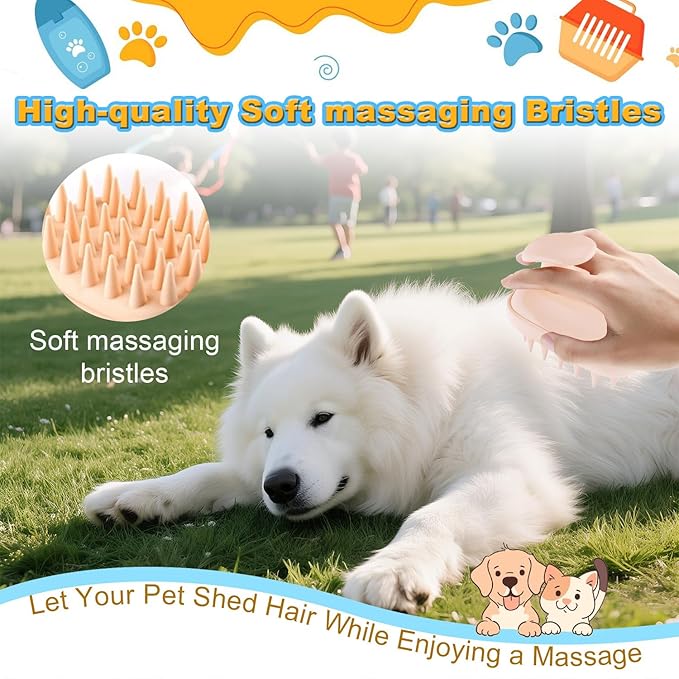2-in-1 Dog Bath Brush for Grooming & Massage - Pet Silicone Brush for Long & Short Haired Dogs and Cats, Dog Scrubber for Bath, Rubber Curry Brush, Use Wet as Bath Brush or Dry for Grooming