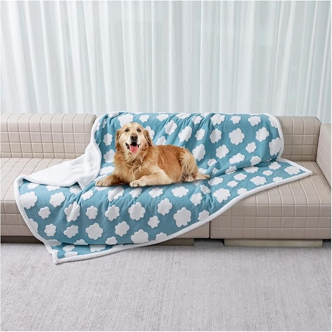 Maidewow Waterproof Pet Blanket,Dog Bed Covers Couch Sofa Stylish Jacquard Pets Throw Blankets for Puppy Cats Washable Reversible Furniture Protection Covers (Blue Cloud,S)