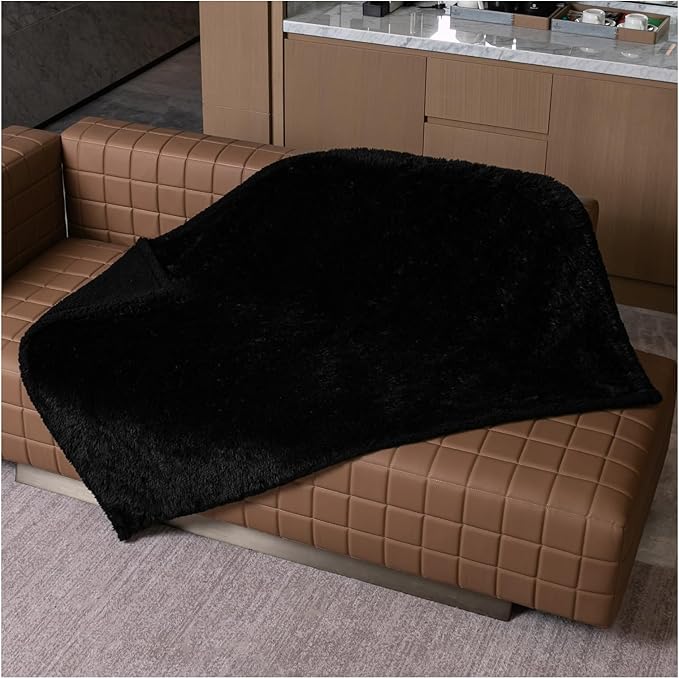 Wowchine Black Calming Dog Blankets Waterproof Pet Blanket for Dogs 40x28in Puppy Cats Fluffy Long Faux Fur Throw Blankets for Couch Protector Love Bed Cover Washable(Black,S)