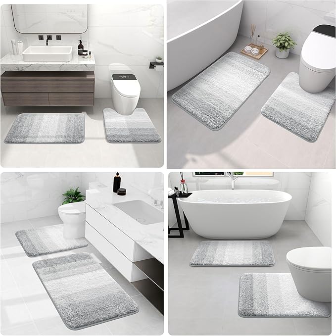 Arotive Microfiber Bathroom Rugs, Shaggy Soft and Absorbent Bath Rug, Non-Slip, Thick Plush Machine Washable Dry Bath Mats for Bathroom, Tub and Shower, 59x17, Light Grey, Rectangular