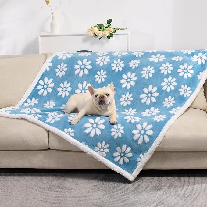 Yaning Waterproof Blanket for Dog Cat or Adult, Cute 3D Textured Flower Dog Blanket for Bed Couch Sofa, Soft Liquid Pee Proof Pet Furniture Protector, 60"x80", Blue