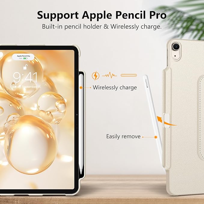 Fintie Rotating Case for iPad Air 13-inch (M3) 2025, (M2) 2024-360 Degree Swiveling Protective Stand Cover with Pencil Holder, Auto Wake/Sleep, Starlight