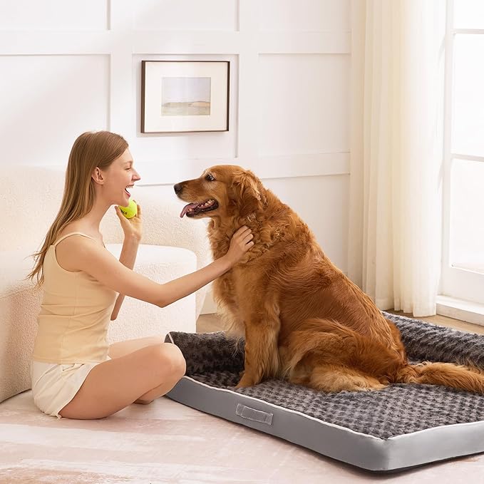 Aeroluxe Dog Bed Large Sized Dogs, Orthopedic Dog Bed for Large Dogs, Waterproof Pet Bed with Washable Removable Cover, L-Shaped Pet Couch with Portable Handle 36"x27"x6.5", Grey