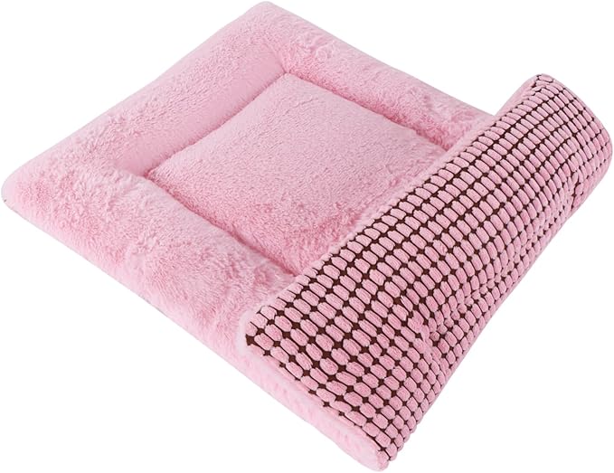 Vetasac Reversible Dog Bed Mat with Plush and Corn Velvet,Soft Warm Pet Cushion, Dual Purpose Washable Sleeping Mattress Bed for Small Medium Large Dog and Cat XB004 (36"x23", Pink)