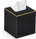 GOLRANLYE Tissue Box Cover Square PU Leather Facial Tissue Box Holder for Dresser Bathroom Decor (Black Pearl)