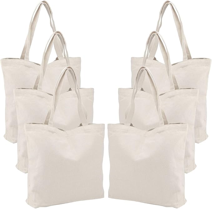 Segarty 6 Packs Large Canvas Tote Bags, 20X15 Inch Reusable Grocery Bag, Natural White Blank Cloth Heavy Duty Shopping Tote with Bottom Gusset & Shoulder for DIY Crafting Decorating
