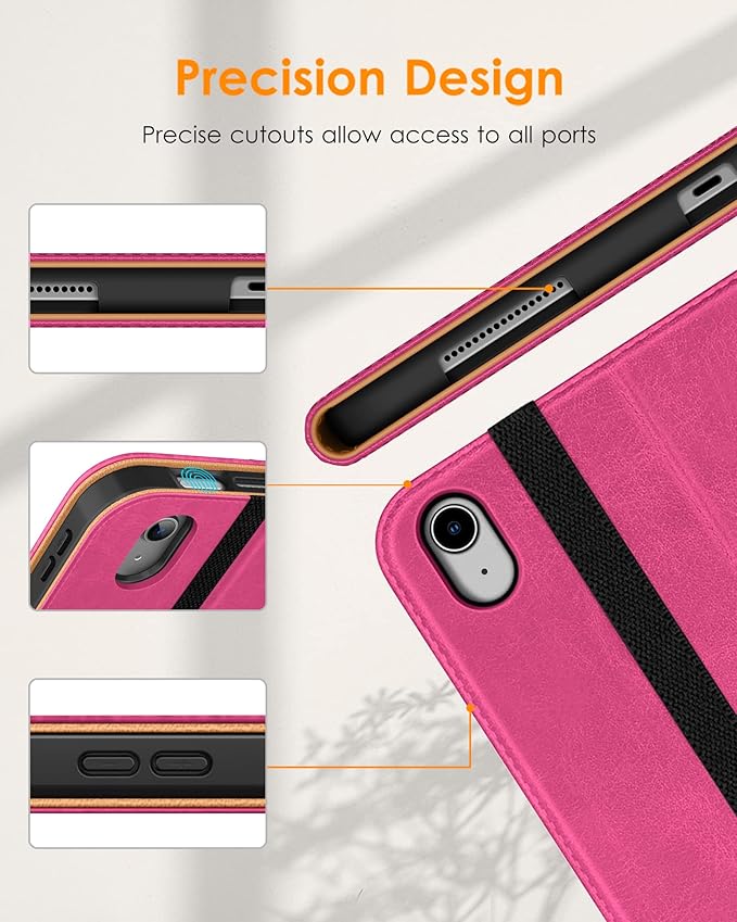 DTTO for iPad (A16) 11th Generation Case 11 Inch 2025, iPad 10th Generation Case 10.9 Inch 2022, Premium Leather Business Folio Stand Cover with Pencil Holder - Auto Wake/Sleep, Rose Red A2