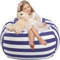 Wekapo Stuffed Animal Storage Bean Bag Chair Cover for Kids | Stuffable Zipper Beanbag for Organizing Children Plush Toys Large Premium Cotton Canvas (Navy Strip, X-Large)
