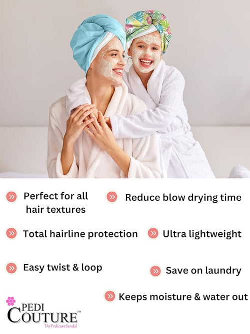 2-in-1 Shower Cap & Hair Towel Wrap for Women - Lightweight Towel Wrap with Elastic Loop for Drying & Conditioning - Ideal for All Hair Types, Comfortable & Easy to Use (Tropical)