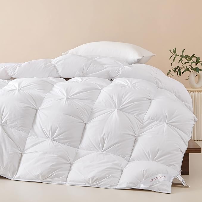 SNOWMAN Premium Down Comforter King Size, Luxurious All Season Duvet Insert with Cotton Blended Fabric, Pinch Pleat Design Hotel Bedding Comforter (White,106"x90")
