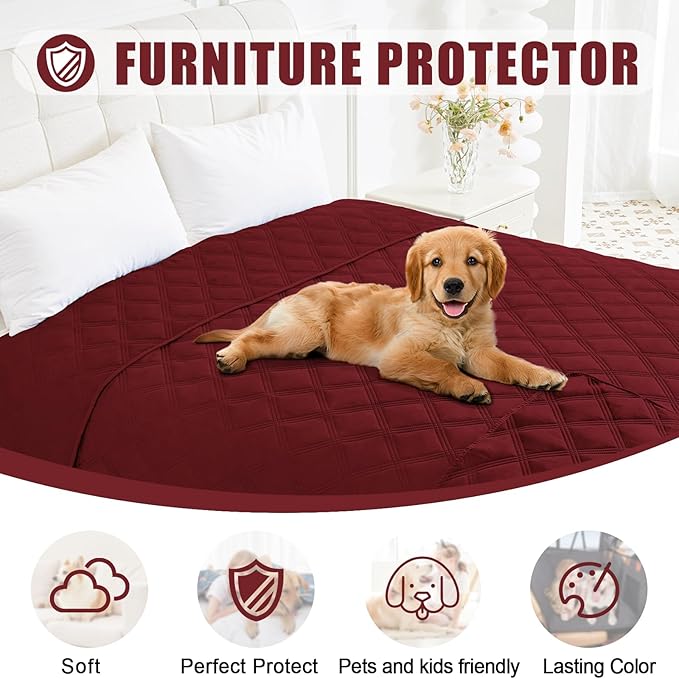 Smiry Waterproof Dog Bed Cover Blanket 68x82, Soft Reversible Pet Blanket, Washable Leakproof Cats Dogs Couch Cover for Sofa, Couch, Furniture, Lattice, Wine Red/Wine Red