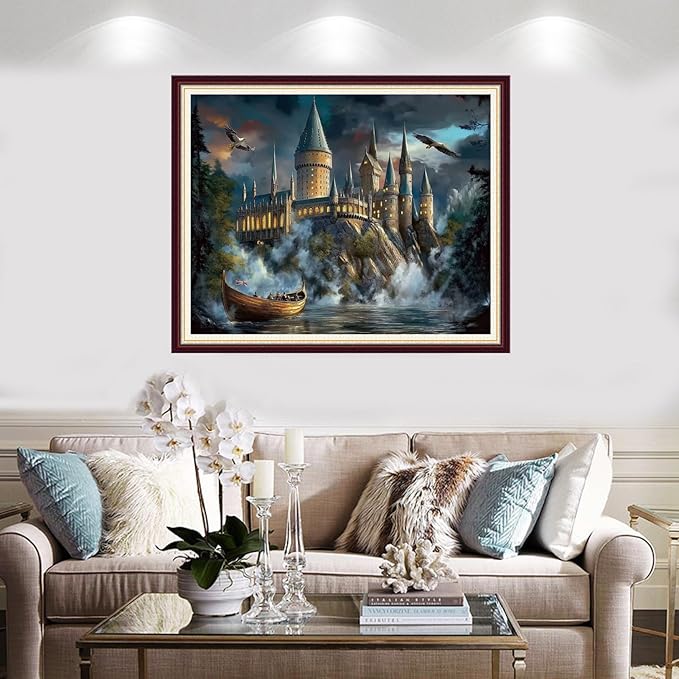 Foxnyart Stamped Cross Stitch Kits Full Range of Embroidery Needlework Starter Kits for Beginners Adults 11CT Embroidery Patterns Art Crafts DIY Needlepoint Kit-Magic Castle 16x20 inchs
