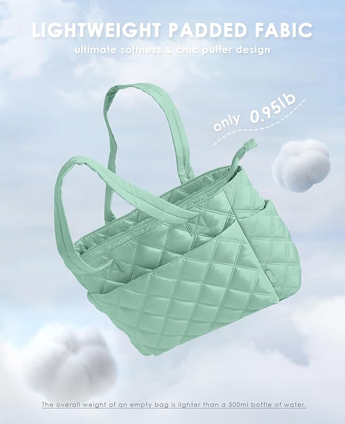 Uselike Tote Bag for Women, Lightweight Puffer Tote Work Bags with Compartments for Travel, Quilted Shoulder Bag with Zipper