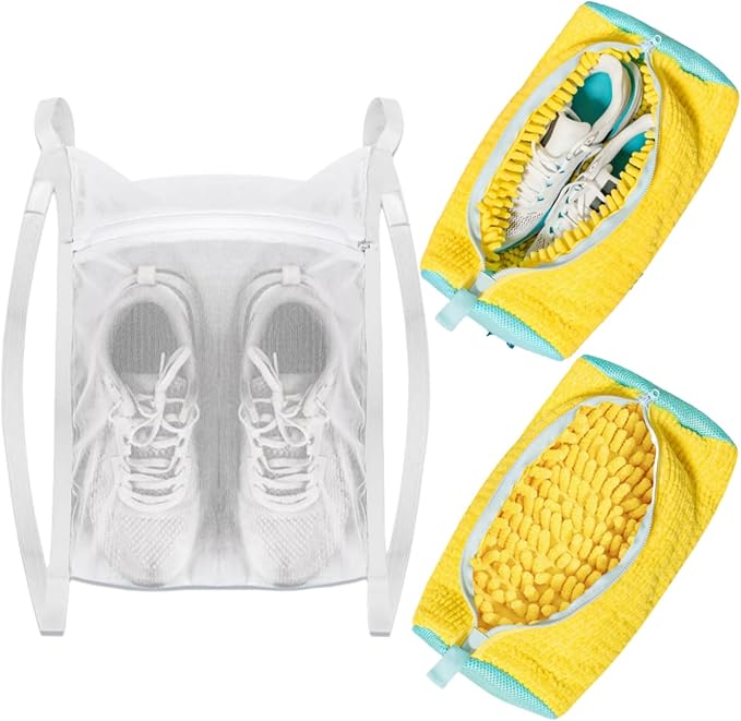 Laundry Shoe Bag Washer & Dryer: Shoe Washing Machine Bag - 3 Packs Reusable Shoe Cleaning Bag for Sneaker Tennis Shoes Unstain Cleaner Kit(Yellow 2 Pcs & 1 Pcs Dryer Bag)