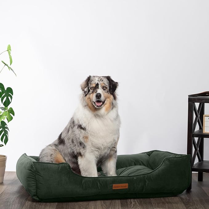 Modern Threads Luxury Dog Bed - Comfortable Tufted Velvet Cushion for Small to Large Dogs - Machine Washable - Durable & Cute Sleep Space for Pets - Pamper Your Pet with Cozy Beds - Forest Green