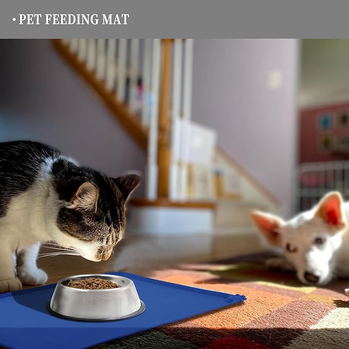 Reopet Waterproof Pet Feeding Mat with High Raised Edges, Heavier and Thicker Placemats for Cat Dog Water Bowl with BPA Free, Dogs Cats Food Mats for Messy Drinkers to Prevent Spill and Protect Floors