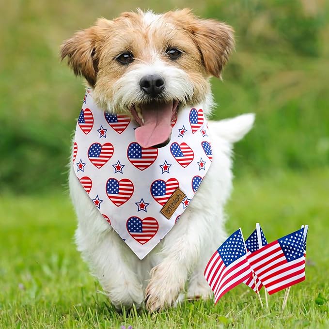 THLOH 4th of July Dog Bandanas - 2 Pack Reversible American Flag Pet Scarf for Boy and Girl | Premium Durable Fabric | Stripe Patriotic Bandana for Small Medium Large and Extra Large Dogs (Small)