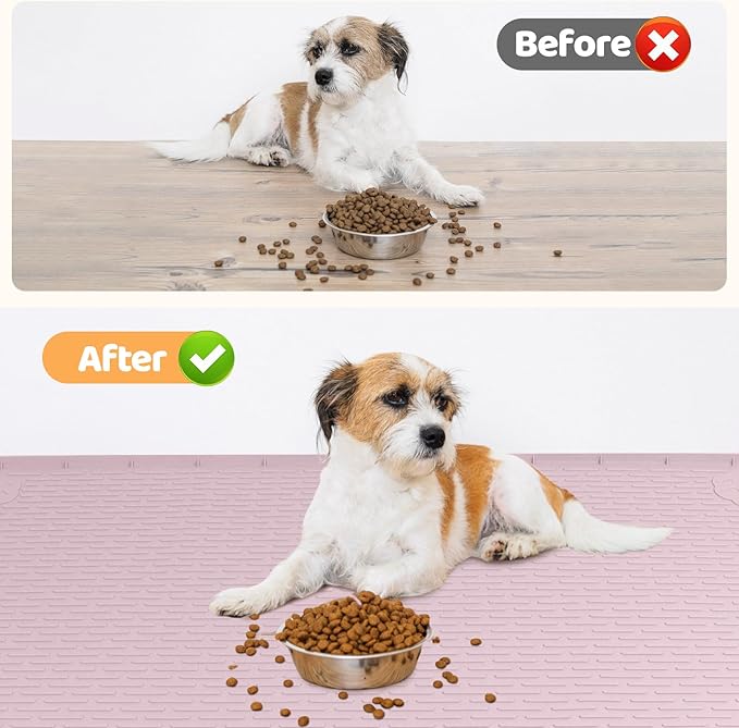 Bartuke Dog Food Mat, Extra Large 40" x 28" Silicone Pet Feeding Mat with Raised Edge Pet Placemat for Small, Medium, and Large Pets Non-Slip, Easy to Clean (Pink)