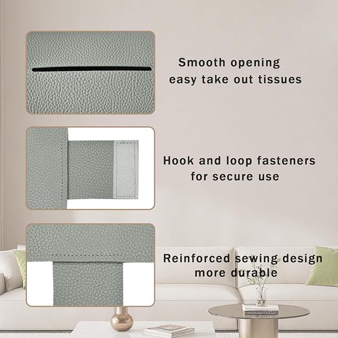 Hapforever 1PC Extra Large Rectangle Tissue Box Cover, PU Leather Rectangular Tissue Box Holder with Bottom Belt Plus Size Tissue Box Organizer for Bathroom/Car/Hotel/Office (9.5’’x5’’x5’’, Grey)