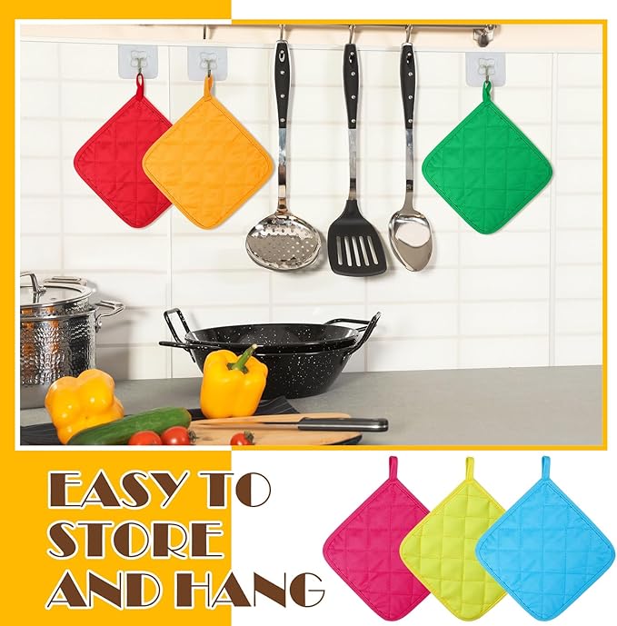 Bokon 48 Pcs Pot Holders for Kitchen, Multicolor Potholders Sets, Heat Resistant Cotton Hot Pad Oven Mitts Trivet with Hanging Loops for Baking Cooking